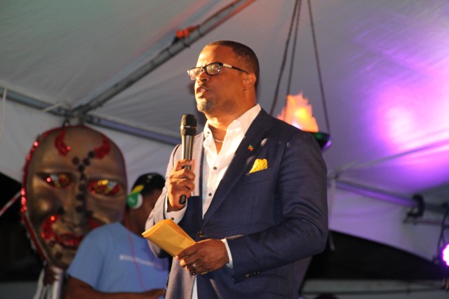 Deputy Premier of Nevis and Minister of Culture Hon. Mark Brantley officially launching Culturama 42 at the Charlestown waterfront on July 21, 2016
